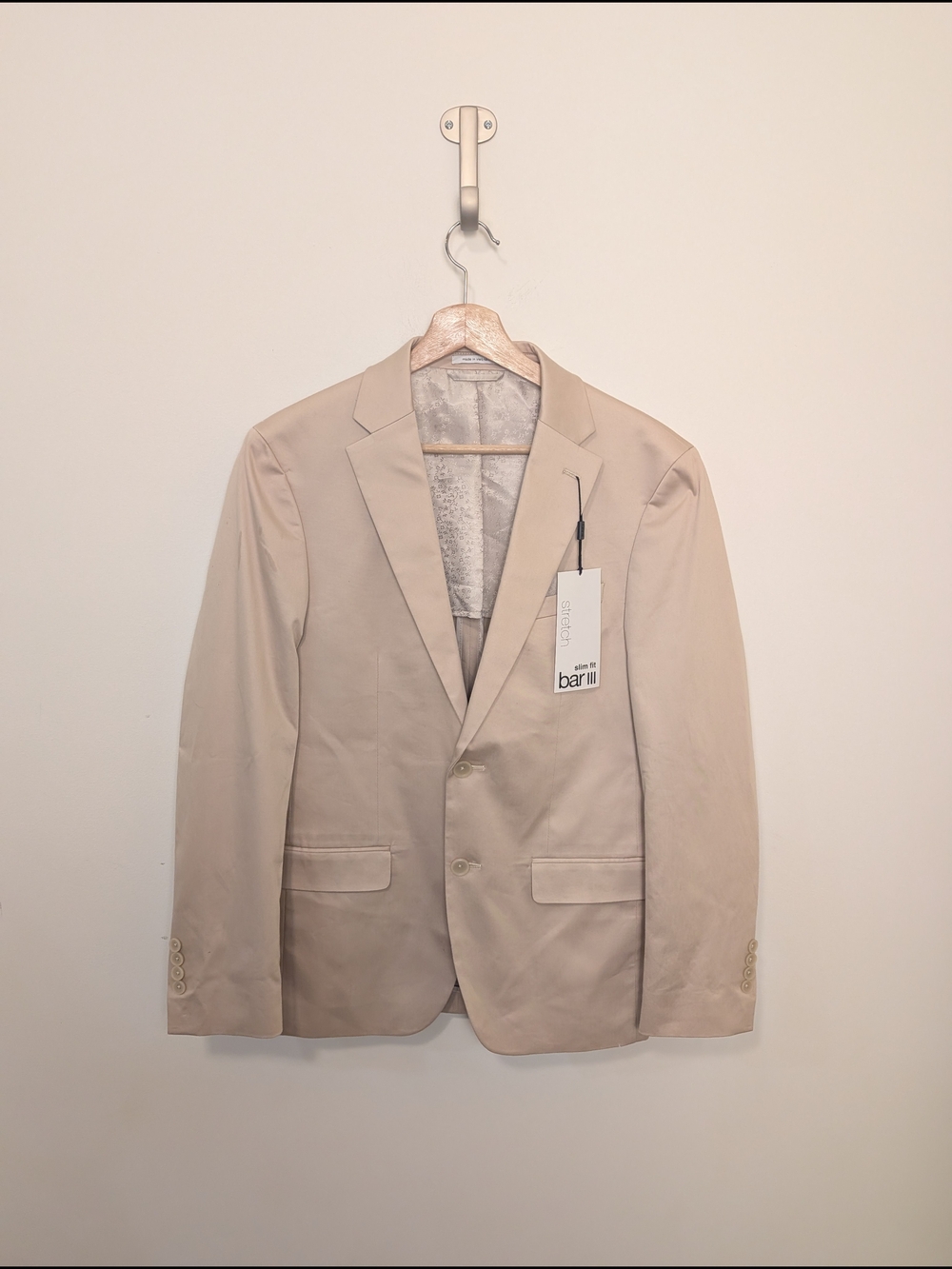 Bar III Men's Tan Slim Fit Cotton Blend Light Weight Two-Button Blazer Size 38R